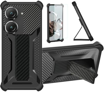 bojioderf Coque pour ASUS Zenfone 9 Coque Étui Case Cover Hybride [avec Protection d'écran en Verre trempé] [Support magnétique Pliable] [givré résistant aux Empreintes digitales] Noir