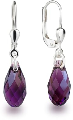 Schöner-SD Ohrringe 925 Silber mit kleinen Briolett Kristallen 13mm Amethyst Lila