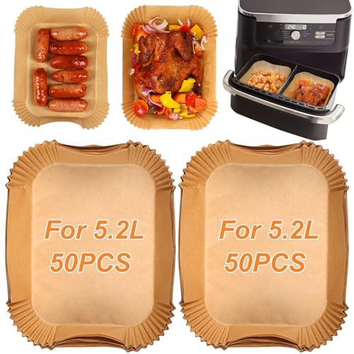 BYKITCHEN Air Fryer Liners for COSORI Dual Air Fryer 8.5L, 100Pcs Air Fryer Accessories for Ninja Flex Drawer AF500UK, Compatible for Cuisinart XXL10.4L Air Fryer/Russell Hobbs Dual Air Fryer 9L