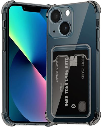 ÁRBOLORO Hülle für iPhone 13 mit Kartenfäch Transparent Silikon TPU Handyhülle Ultra Dünn Weiche Stoßfest Flexibel Handy Tasche Bumper Case für iPhone 13, Schwarz