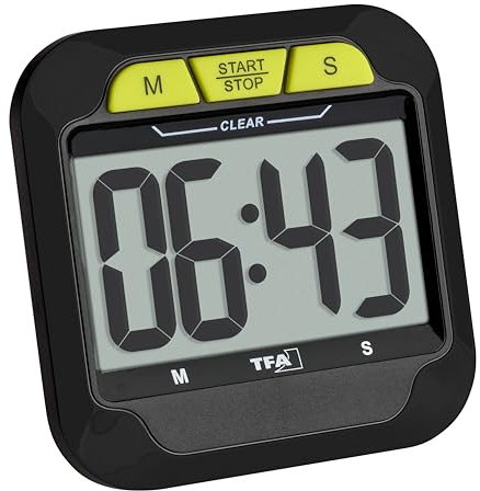 TFA Dostmann Digitaler Küchentimer mit Stoppuhr|38.2054|Lauter Alarm, Großes Display, Magnet & Aufsteller | Zeitmesser für Kochen, Lernen, Fitness, schwarz-grün
