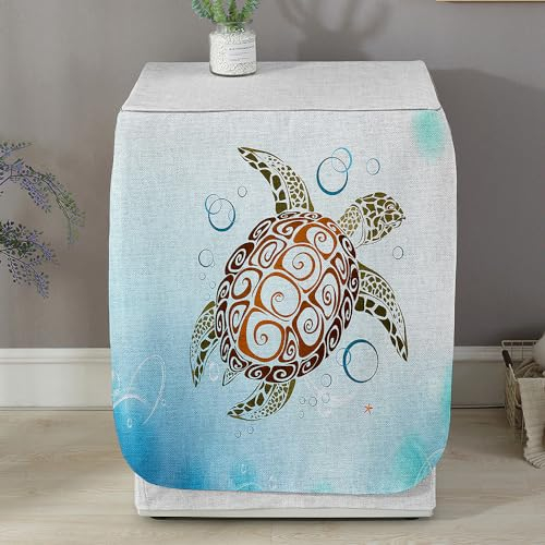 Highdi Housse de Protection pour Machine à Laver - Chargement Frontal Housse La Poussière avec Ouverture Frontale pour Linge Domestique (Capacité L 10.5~12KG,Tortues de mer 1)