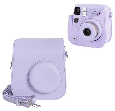 HIYQIN Mini SE Leather Case, Protective Case Compatible with Fujifilm Instax Mini SE/7+ Instant Camera, for Instax Mini SE Cover with Shoulder Strap - Lilac Purple