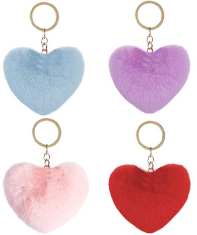 4er Pack Love Fur Ball Schlüsselanhänger, Furry Heart Schlüsselanhänger, Schlüsselanhänger, Taschenanhänger Schlüsselanhänger, Frauen Mädchen Taschen Schlüsselanhänger