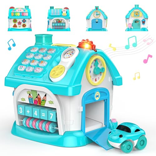 Spielzeug für 1 2 Jahre alte Jungen: Montessori-Spielzeug für 1 Jahr alt, 6 in 1 Multi-Funktions-Aktivität Haus Baby-Spielzeug mit Sound/Musik/Uhr, Geburtstagsgeschenke für 1 2 Jahre alte Jungen