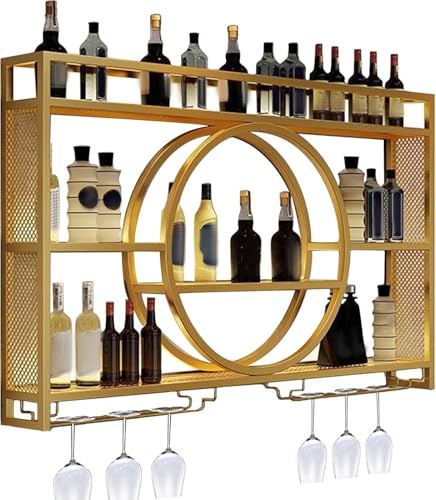 GWWBD Barregal,weinregal Wand Metall Barschrank Modern Hausbar Möbel Bar Regal Stehend Minibar Kühlschrank Wandregal Metall Rund Gold Flaschen Regal Stehend(Size:140 * 15 * 80cm,Color:Gold)