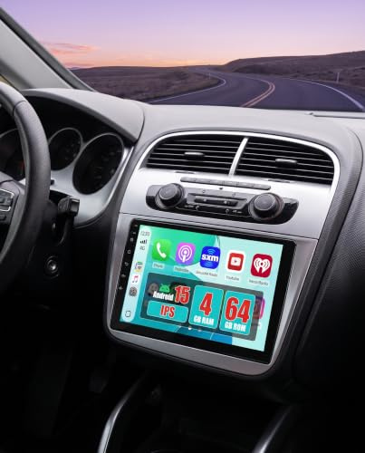 Hikity 4+64G Autoradio für Seat Altea 2004-2016 mit CarPlay Android Auto | Android 15 Bildschrim 9 IPS Auto Radio mit Bluetooth Mirror Link Navi GPS WiFi FM RDS USB Mikrofon Kamera