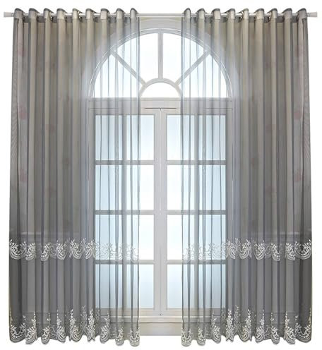 Wycian Lamellenvorhang Vorhang Grau Voile 2er Pack Mesh mit Aufgestickten Vintage-Blumen H138 x B132 cm (2er Pack) Polyester