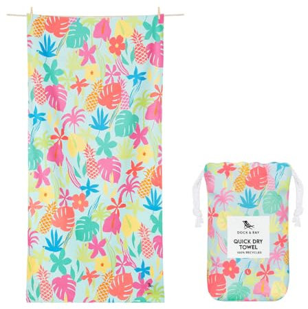 Dock & Bay Strandhandtuch - Schnell trocknende Mikrofaser, ohne Sand - Kompakt, Leicht - 100% recycelt - Inklusive Beutel - Aloha Glow, Large (160x90cm, 63x35)