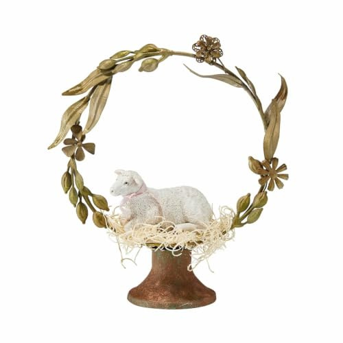 Loberon Deko-Objekt Jorilev, antikbraun/weiß | Liebevoll Gestaltet, mit Osterlamm, Perfekt Kombiniert, Ländliche Romantik, Osterdekoration, Ostern, Eisen, Polyresin