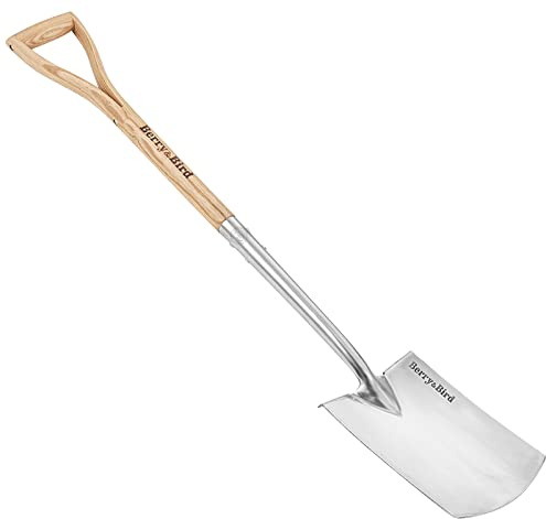 ‌Berry&Bird Stainless Steel Digging Spade with Ergonomic Y-Handle, Heavy-Duty Garden Square Flat Spade for Digging, Cutting, Planting and Turning soil
