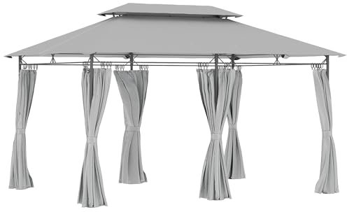Outsunny Cenador para Jardín 4x3 m Pérgola de Jardín Gazebo con Doble Techo Paredes Laterales Resistente al Agua Carpa para Exterior Terraza Patio Gris Oscuro