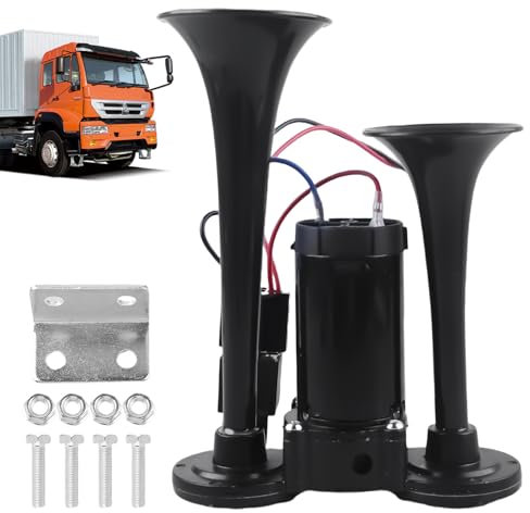 GAOUTO LWK Clacson da 12 V, 120 db, doppio clacson ad aria, super rumoroso con compressore, tromba ad aria compressa per tutti i veicoli da 12 V, auto, treno, barca