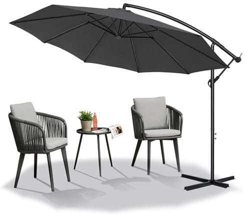 Froadp Ampelschirme mit Kurbel Alu Sonnenschirme Höhenverstellbar Balkonschirm UV40+ Sonnenschutz Windfest Gartenschrime Wasserdichte Marktschirm für Patio Terrase (Ø350cm, Dunkelgrau)