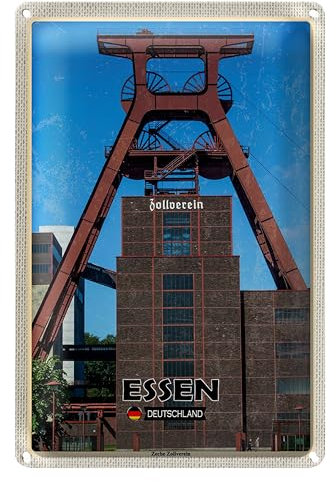 Blechschild | Essen Deutschland | Zeche Zollverein | Retro-Stil | 12 cm x 18 cm