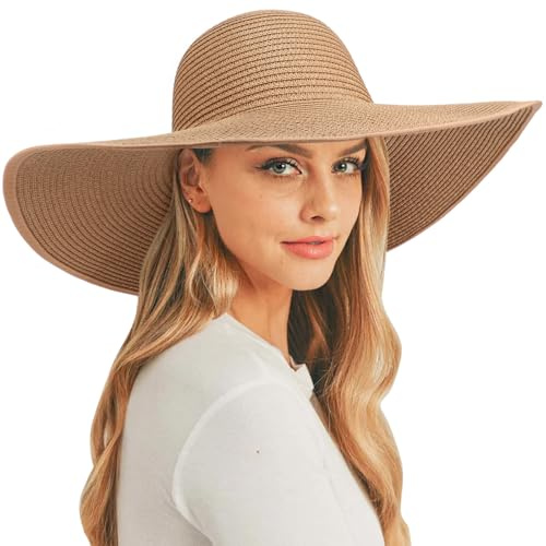 DRESHOW Sombrero Paja Mujer Plegable Verano Sombrero Verano Sombrero ala Ancha Mujer Sombrero de Playa Plegable UPF 50+