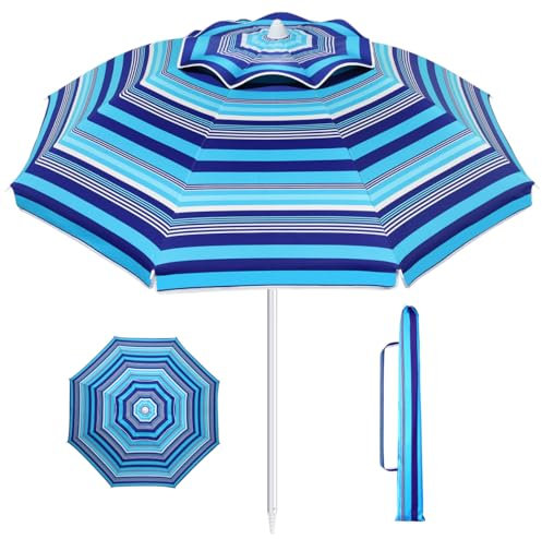 TOGEVAL Parasol de Plage Inclinable 6.5FT/200cm UV 50+ et Anti-Vent - Parasaols Plage Pliable Portable Léger pour Piscine Jardin Voyage (Bleu Roi)