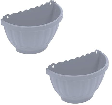CHPL Etruscan 3.75L Soft Grey Wall Mounted Planter | Half Moon Hanging Plant Pot | Basket for Outdoor Garden, Kitchen Herbs, Balcony Railings, Fences & Shelves | 30.5 x14.5 x 20cm | 2 pack |