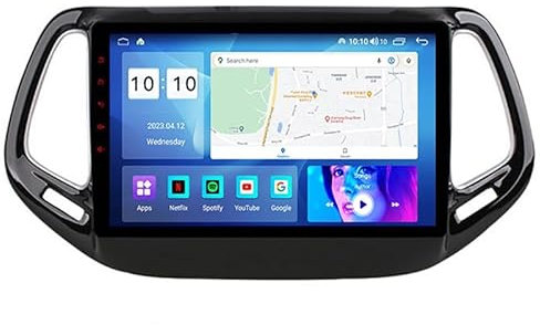 BUCHUAN Android Autoradio Stereo 9 Zoll HD Digital Multi-Touchscreen Für Jeep Compass 2017, Mit Navigation Bluetooth-Unterstützung Radio Lenkradsteuerung Mit Rückfahrkamera,4 Core WiFi 2G+32G