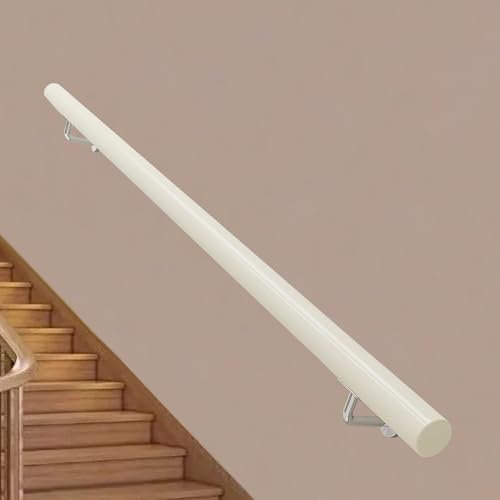 Scala in legno da 4,6 m, bianca, rotonda, per la sicurezza delle scale interne/esterne, resistente, barra di sostegno e asta di supporto (200 cm)