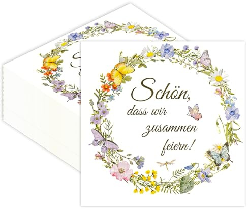 40 Stück Papierservietten Wildblume,33x33cm Frühlingservietten Schön Dass Du Da Bist Servietten für Hochzeit Kommunion Hochzeit Taufe Geburtstag