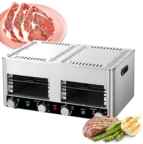 Asador eléctrico infrarrojo sin humo para interiores. Se adapta a la encimera de la cocina. Incluye bandeja y parrilla. Estufa comercial para carne de 800 °C para cocinar carne, cerdo,B