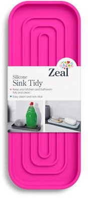 Zeal Silicone Sink Tray – Soap and Sponge Holder for Kitchen or Bathroom Sink, Non-Slip Silicone Organiser (Neon Pink)