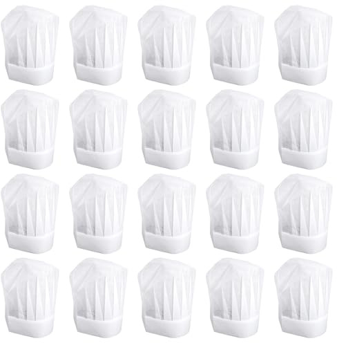 Yolev 20 Stück Einweg Kochmütze Für Kinder, Kochmützen Unisex Koch Mütze,Bäckermütze Koch Kostüm für Backen,Schule,Party,Zuhause und Restaurant