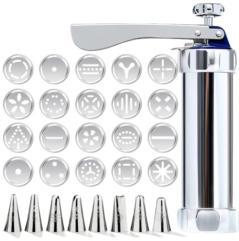 Gebäckpresse, Spritzgebäck Presse mit 20 Schablonen und 8 Tüllen und Gebäckspritze für Plätzchen Kekse Kuchen und Churros, Spritzgebäck Maschine zum Backen und Dekorieren von Gebäck und Torten