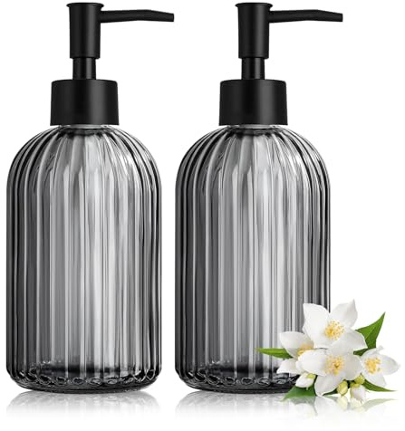 2 Stück Seifenspender Glas, 425ml Seifenspender Schwarz, Spülmittelspender für Küchen und Badezimmer