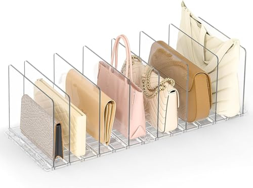 Neuytiky Set 10 Divisori per Borse, Divisori per Borse per Armadio in Plastica, Organizzatore Armadio Regolabile con Base a Fessure e Divisori per Armadio Interno per Borse,Vestiti,Scarpe,Con Base