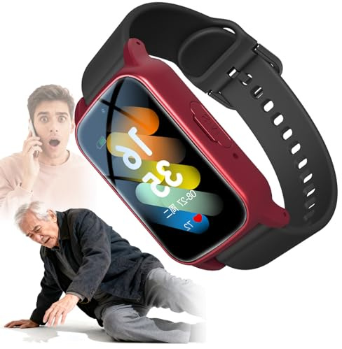 EaThsalL Montre Urgence Connectée Senior Anti Chute Détecteur De Chute Traceur pour Personnes Âgées Suivi GPS en Temps Réel Bracelet Personne Agee Autonomie Longue S5-Red
