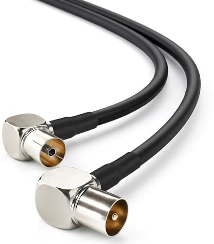 Flomiara TV Aerial Coaxial Cable, RG174 Right Angle Coaxial RF Lead Male to Female 1M, Gold-Plated Connector Adapter for TV Receiver HDTV, Radio, DVB-S DVB-S2, Sky Box, BT, TV Antenna Extension
