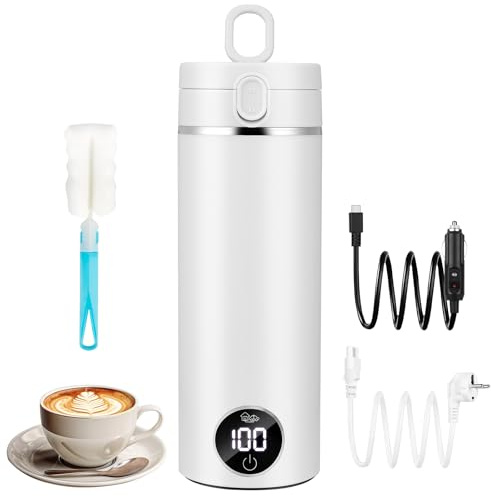 GuKKK Bollitore Elettrico Piccolo,450 ml Mini Bollitore da Viaggio Auto 12V Portatile,6 Livelli di Regolazione Della Temperatura,Spegnimento Automatico per Latte per Bambini,Tè, Caffè,Campeggio