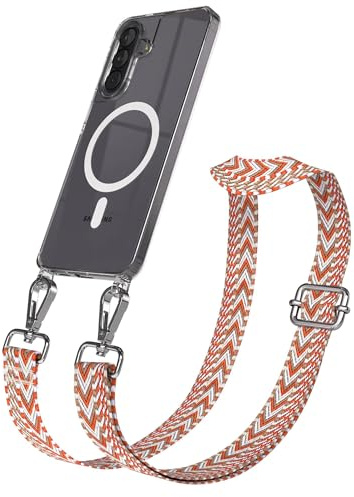 EAZY CASE Handykette - Verstellbares Taschenband kompatibel mit Galaxy A57, Schulterriemen, Handykordel mit Silikon Hülle, Qi Charging kompatibel, Umhängetasche, Blau Rot Silber