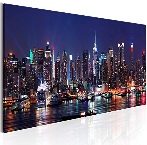 B&D XXL - Wandbilder XXL New York 120x40 cm 1 tlg - Wand Deko Vlies Leinwand Bilder Groß Wanddeko Wohnzimmer Schlafzimmer Kunstdrucke Panoramabild - Skyline NY Stadt City d-B-0185-b-b