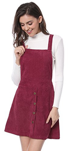 Allegra K Women's Saint Patrick's Day Corduroy Straps A-line Pinafore Bib Overall Dress Burgundy 20