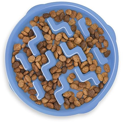 Outward Hound Slow Feeder Dog Bowl - Makes Meal Time Fun, Slows Down Eating, Promotes Healthy Digestion, Prevents Bloat | Slip Resistant and Durable, Food & Water Bowl, Size Large (Blue)