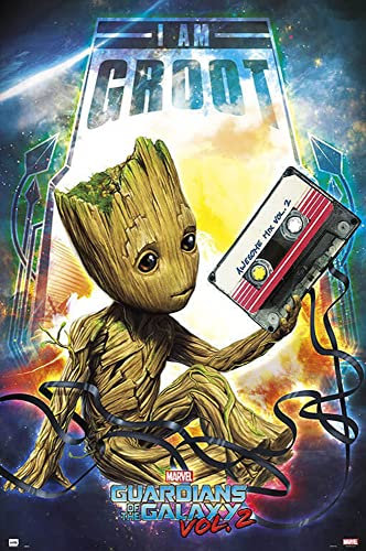 Guardians of The Galaxy 2 - Groot - Awesome - Space Film Poster Plakat Druck - Größe 61x91,5 cm + 2 St Posterleisten Holz 61 cm