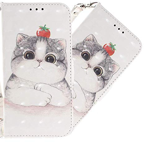 HMTECH Huawei P30 Case,Huawei P30 Cover,3D Luxury Effect Painted Cute Lovely Tomato Cat PU Leather Stand Flip Cover With Card Holder Folio Wallet Case for Huawei P30,Tomato Cat