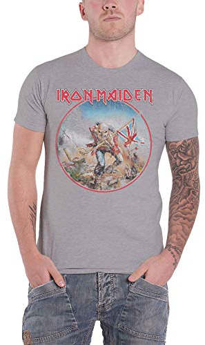 AWDIP Iron Maiden Men's Trooper Vintage Circle T-Shirt Grey