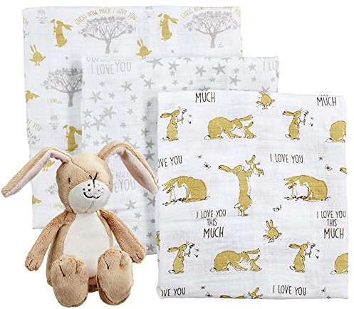 Rainbow Designs Official Guess How Much I love you Muslin and Soft Toy Set - Gift Sets for Babies