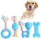 JYPS Puppy Chew Toys, 4pcs Dog Teething Chewing Toy Set with Ball and Cotton Ropes, Aggressive Chew Toys, Interactive Pet Toys Gift Pink for 8 Weeks Small Puppies and Medium Dogs (Blue)