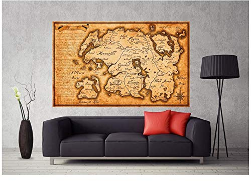 xiongda Karte von Tamriel von Elder Scrolls Skyrim Poster Kunst Leinwanddruck Wandkunst Home Decor-24X36 Zoll ohne Rahmen