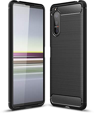 Cruzerlite für Sony Xperia 5 II hülle, Kohlefaser Textur Design Abdeckung Anti-Scratch Stoßdämpfung Case Schutzhülle für Sony Xperia 5 II Case (2020) (Black)