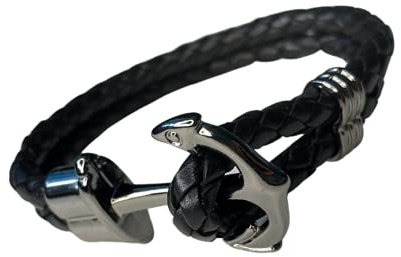 Leder Armband mit Anker Verschluss Schwarz