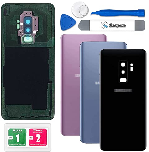 Eonpam akkudeckel für Samsung Galaxy S9+ Plus G965 Rückseite Glas Original Backcover Back Glas Ersatz Reparatur Set mit Kameraobjektiv (Schwarz)