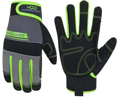 HANDLANDY Safety Work Gloves, Utility Mehanic Gloves, Green, S | Durable Working Gloves for Men Women, Touchscreen, for Construction, Warehouse, Carpentry, Driving, Gardening, Landscaping