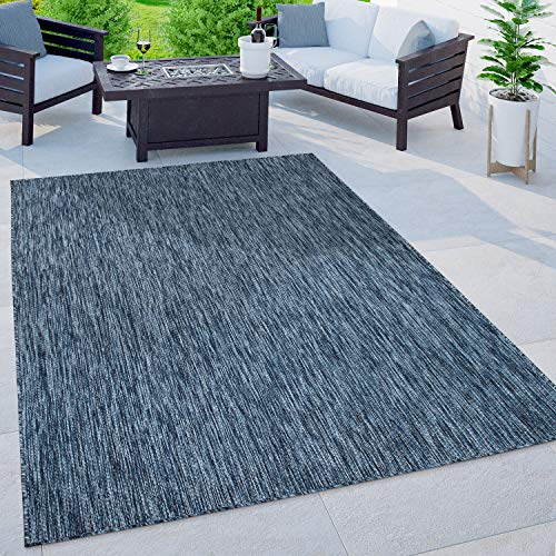 Paco Home Outdoor Teppich Flachgewebe Sisaloptik Modern Einfarbig meliert wetterfest & pflegeleicht Küchenteppich Ideal für Terrasse Balkon Garten, Grösse:160x220 cm, Farbe:Blau