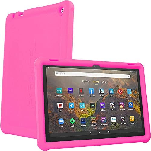 TECHGEAR Bumper Case fits All New Amazon Fire HD 10 13th & 11th Generation, 2023 & 2021, Rugged Shockproof Soft Silicone Easy Grip Case with Screen Protector [Pink] - Kids & School Friendly Case